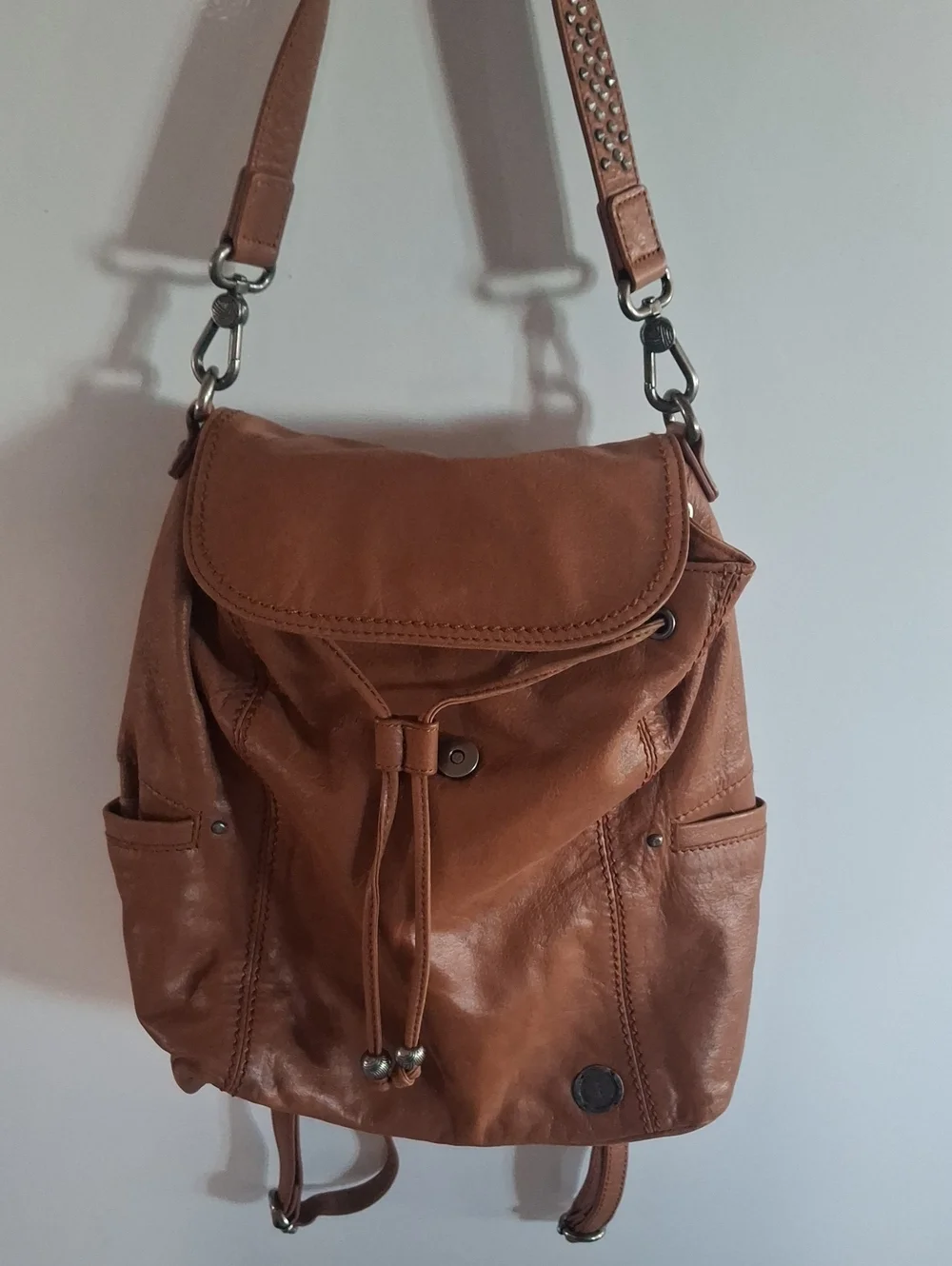 Women's Tan Leather Drawstring Backpack